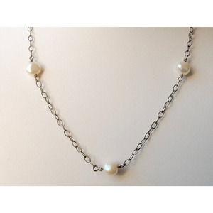 Sterling Silver Baroque pearl necklace , Three pearl choker , 17 inch chain